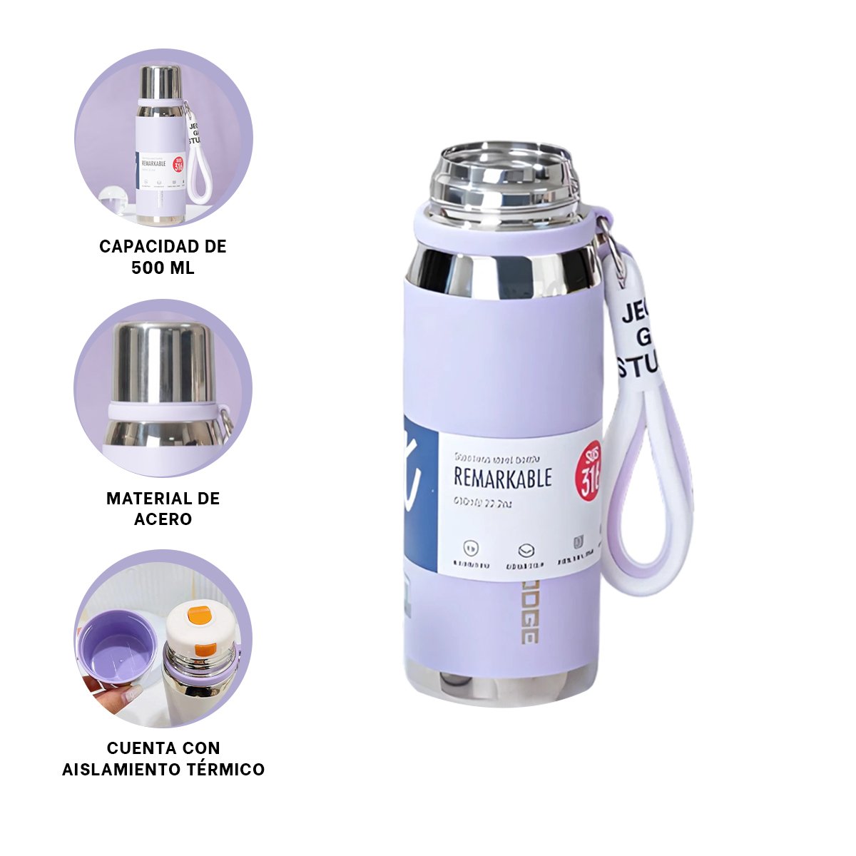 TERMO LILA 500ML PARA BEBIDAS CALIENTES Y FRÍAS EN OFICINA HOGAR Y+POST IT - 5