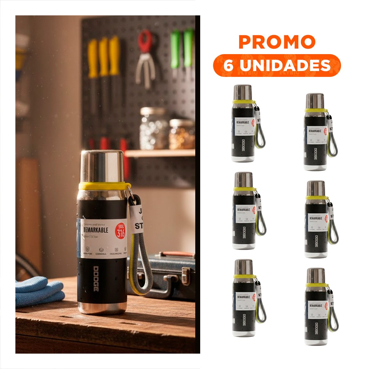 PACK6 FRASCO NEGRO 500ML CON TAPA SEGURA PARA CAFÉ TÉ Y BEBIDAS CALIENTES Y+REGALO STICKER - 1