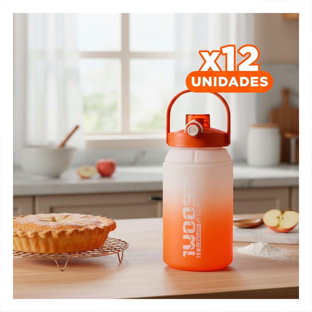 PACK12 TERMO DEPORTIVO PARA BEBIDAS 2500ML EN NARANJA Y BLANCO YPAPEL REGALO - 1