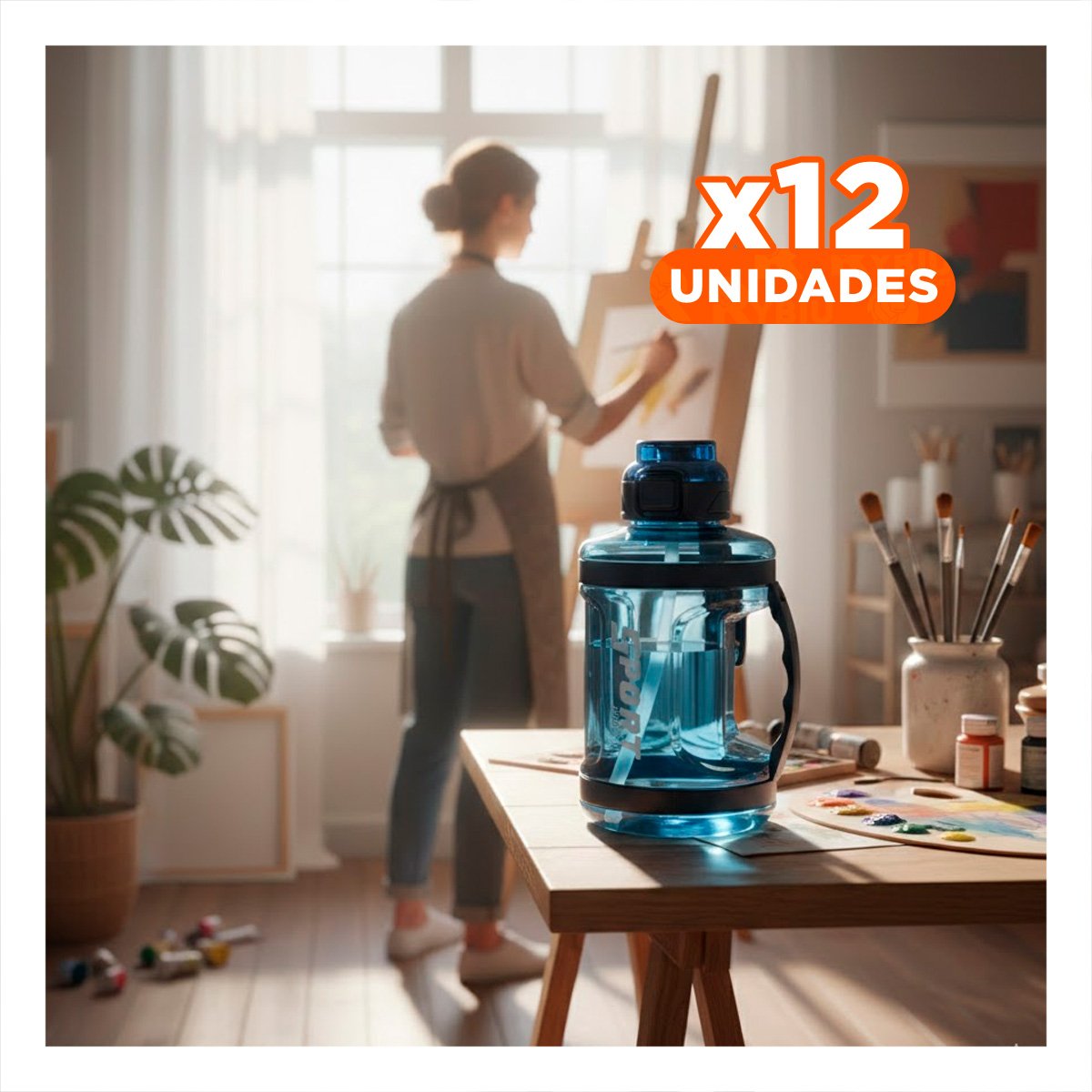 PACK12 BIDON RESISTENTE PARA ACOMPANARTE DEL TRABAJO AL ENTRENAMIENTO AZUL YREGALO STICKER - 1