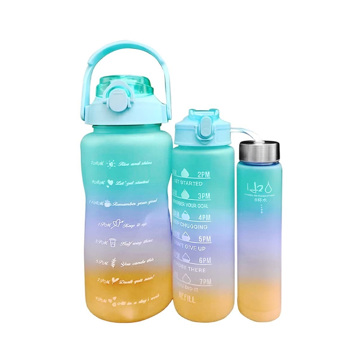PACK6 BOTELLAS DE HIDRATACION EN VERDE CON TAPA Y CAPACIDADES 2 L 1 L Y 300ML Y+REGALO STICKER - 2