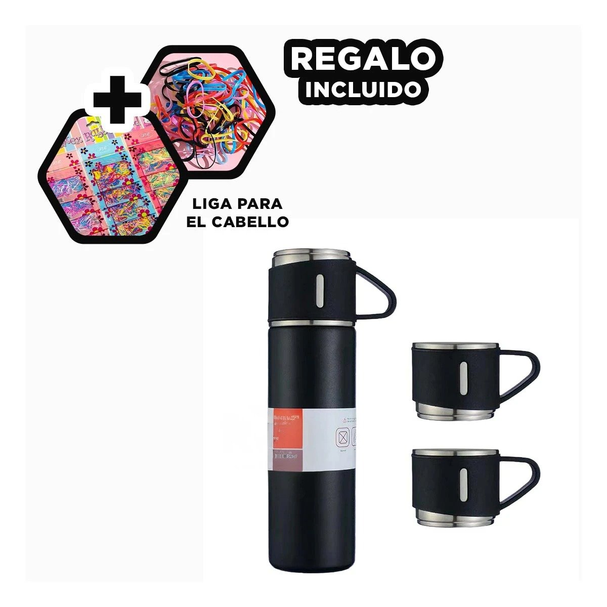 VASO TERMICO INDIVIDUAL CON DOS TAZAS PARA CAFE Y TE EN HOGAR NEGRO Y+LIGAS REGALO - 2