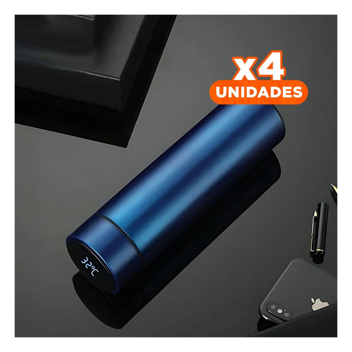 PACK4 TERMO DIGITAL SEGURO 500 ML CON FILTRO DE TE PARA CAFE Y TE AZUL Y+REGALO STICKER - 1