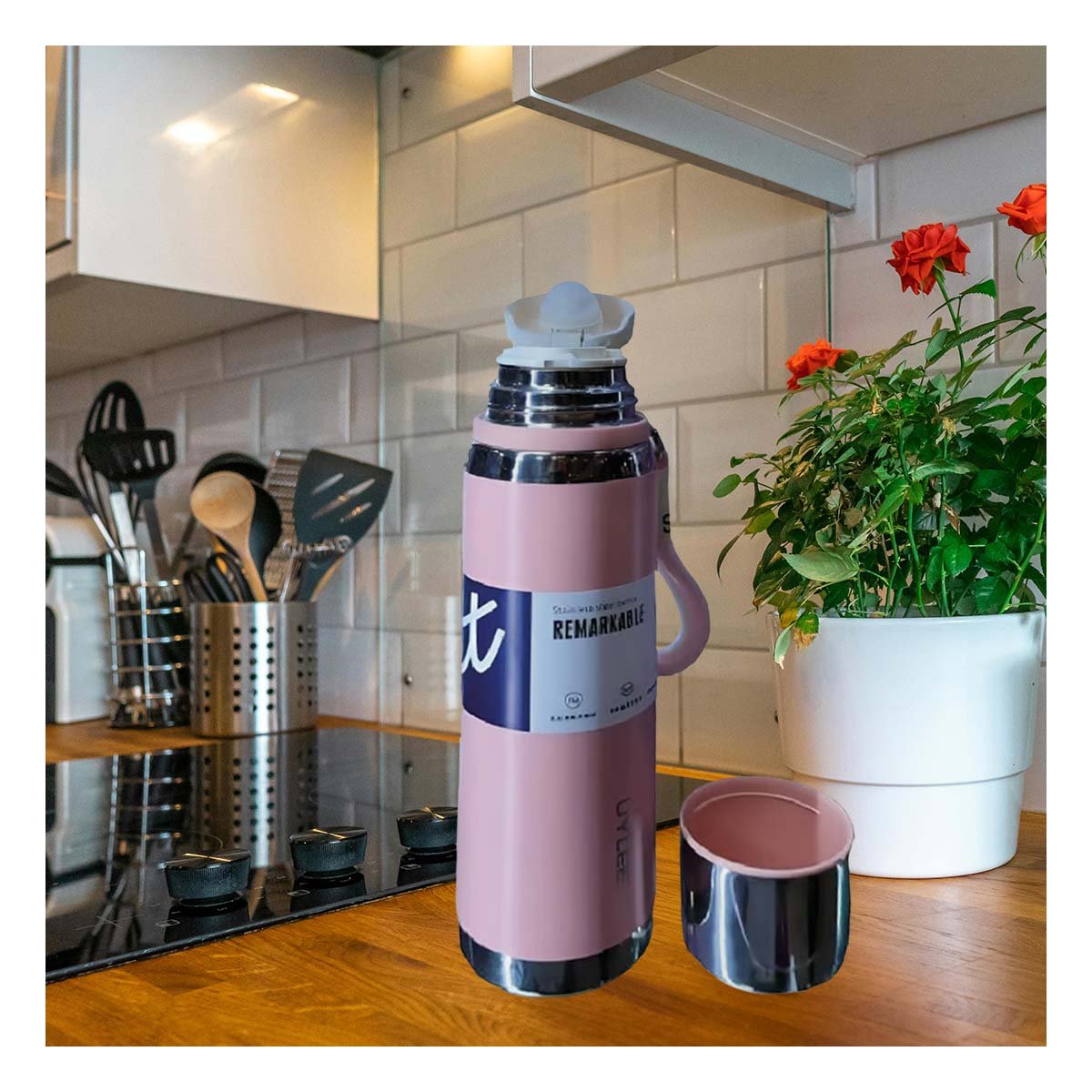 PACK2 VASO TÉRMICO ROSADO 800ML PARA OFICINA HOGAR Y TRANSPORTE DE BEBIDAS - 5