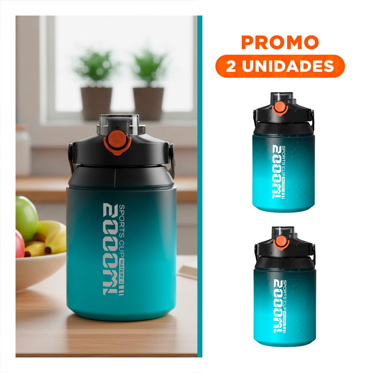 PACK2 BOTELLA REFORZADA PARA MOVIMIENTO CONSTANTE 2500ML EN NEGRO Y CELESTE YREGALO STICKER - 1
