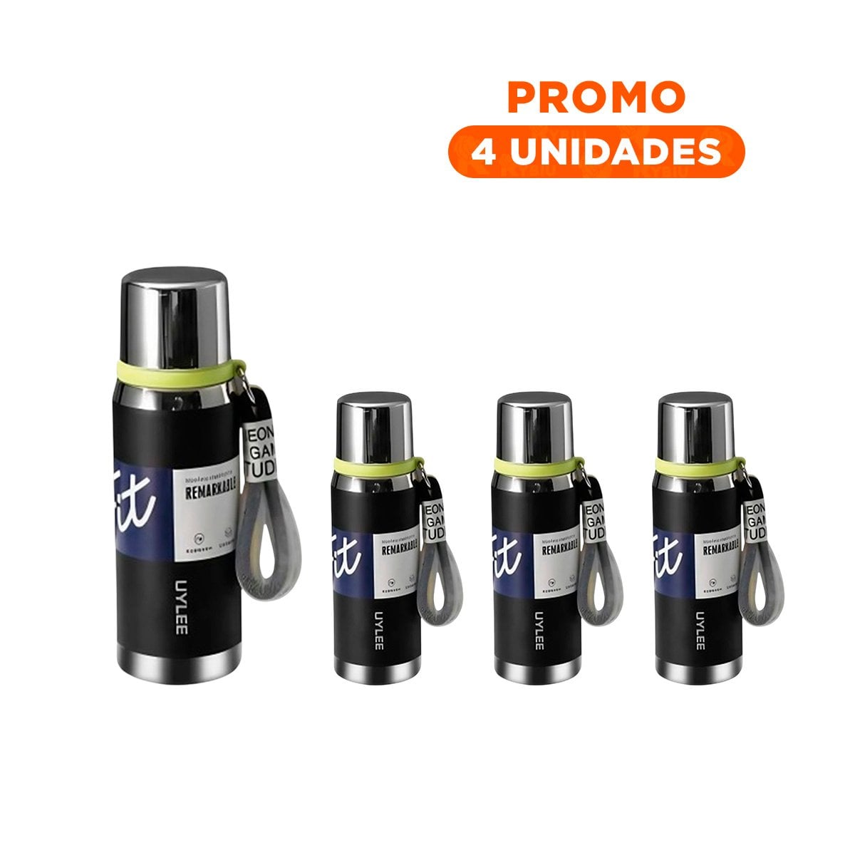 PACK4 RECIPIENTE TÉRMICO NEGRO 800ML CON TAPA SEGURA PARA BEBIDAS CALIENTES - 1