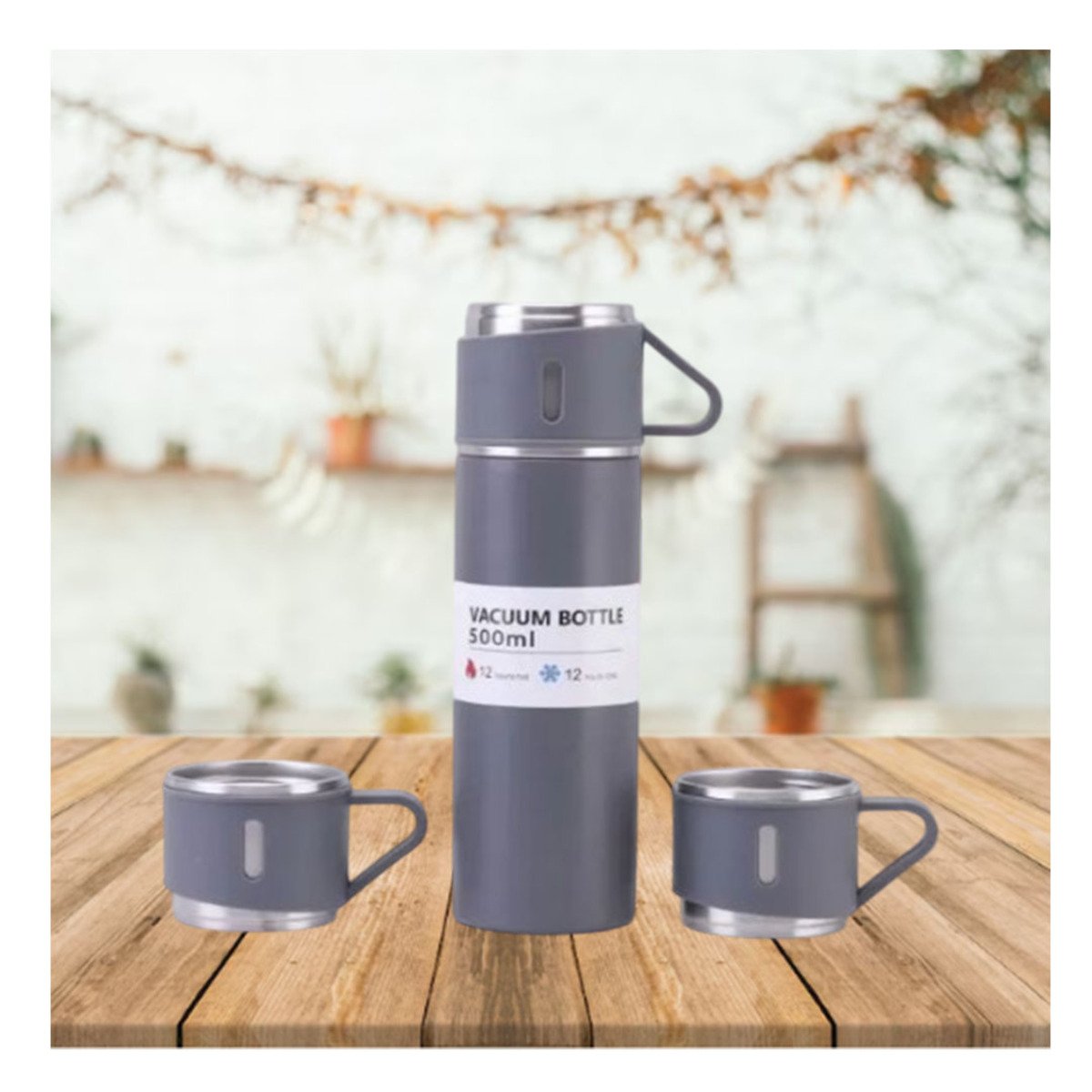 BOTELLA TERMICA INDIVIDUAL CON DOS TAZAS PARA BEBIDAS CALIENTES PLOMO - 3