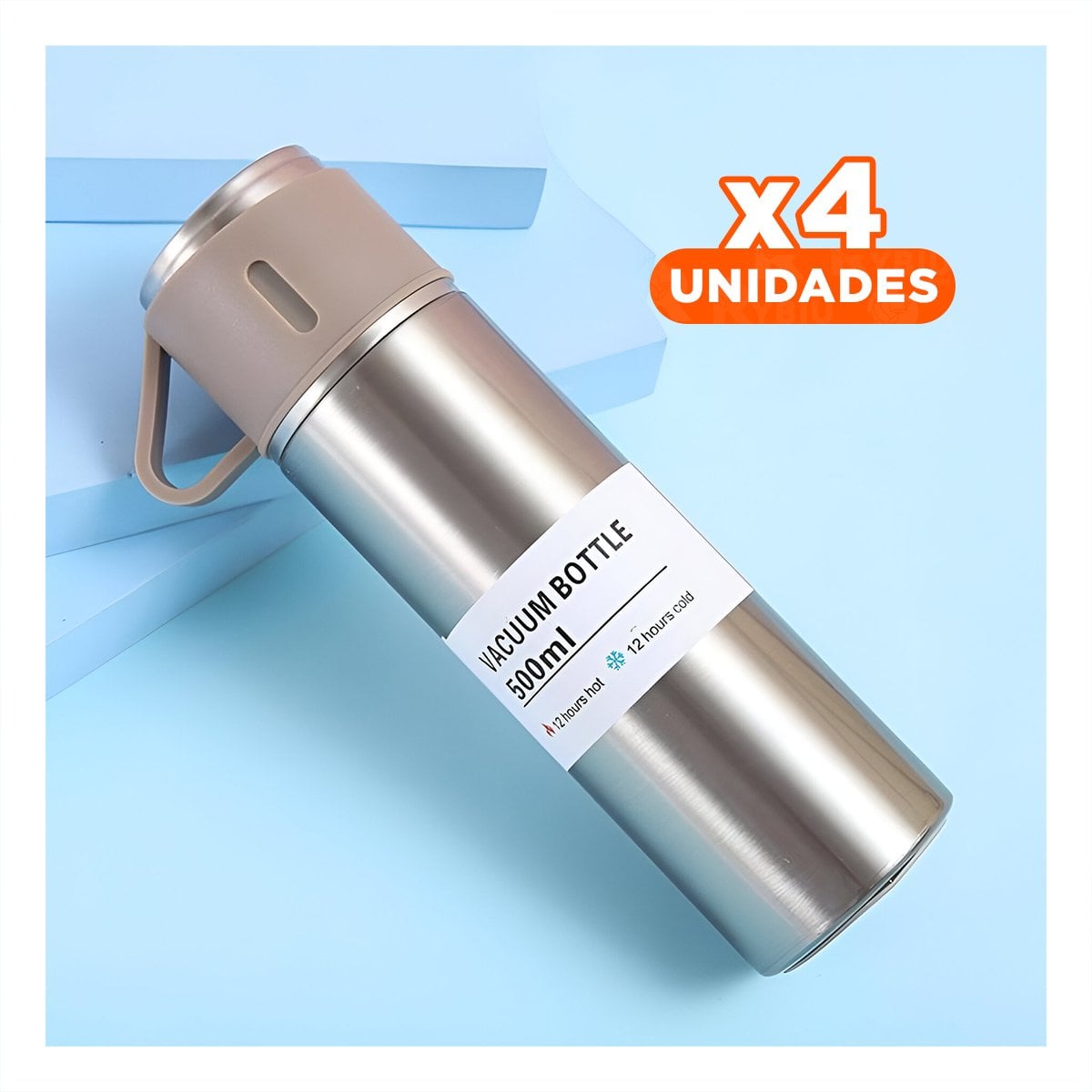 PACK4 ENVASE TERMICO MODERNO CON DOS TAZAS PARA BEBIDAS AZUL Y+REGALO STICKER - 1