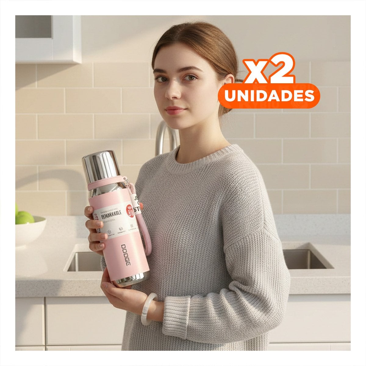 PACK2 RECIPIENTE TÉRMICO ROSADO 500ML CON TAPA HERMÉTICA PARA CAFÉ TÉ Y JUGOS Y+PAPEL REGALO - 1