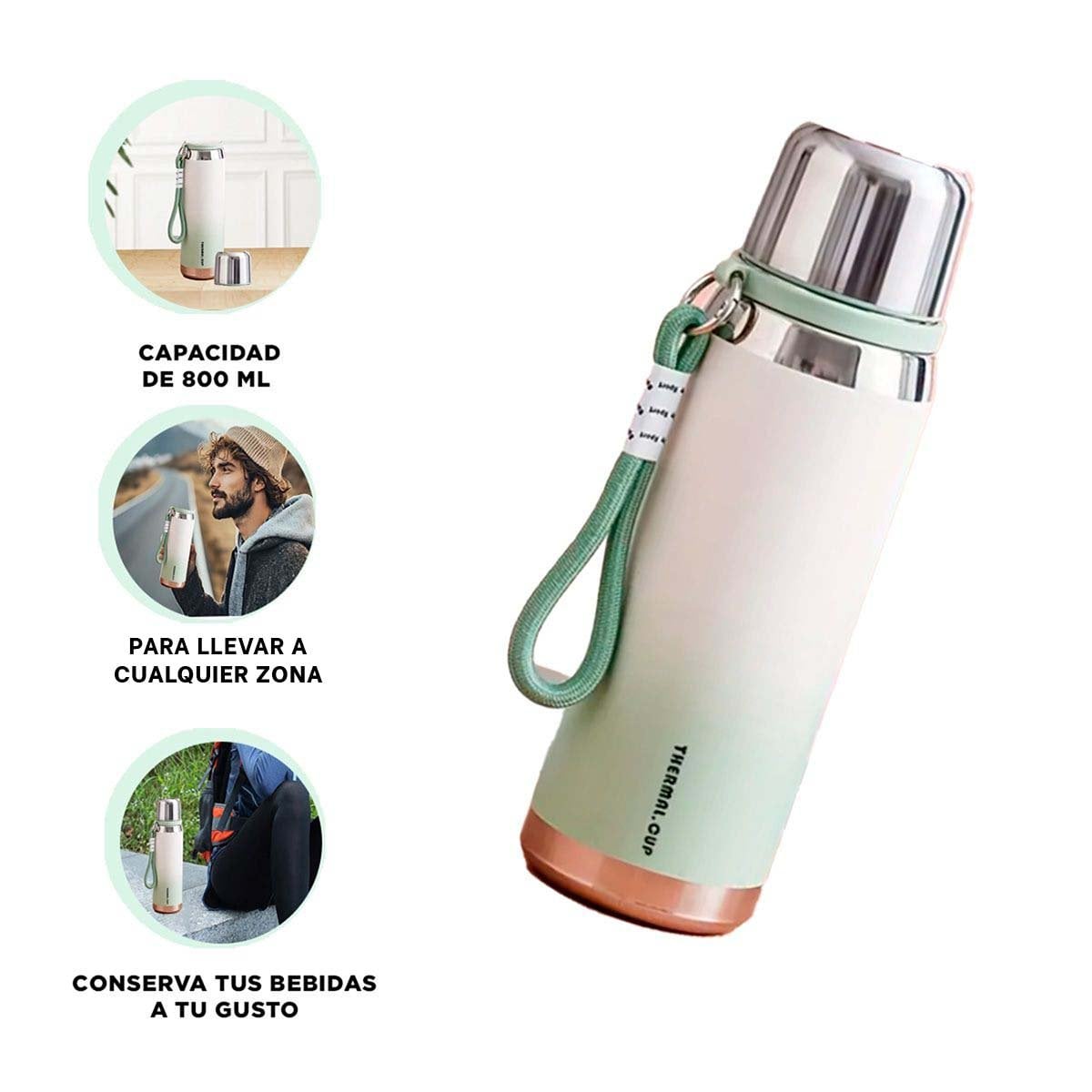 TERMO DEGRADADO VERDE AGUA 800ML PARA BEBIDAS CALIENTES Y FRÍAS EN OFICINA HOGAR Y+POST IT - 5