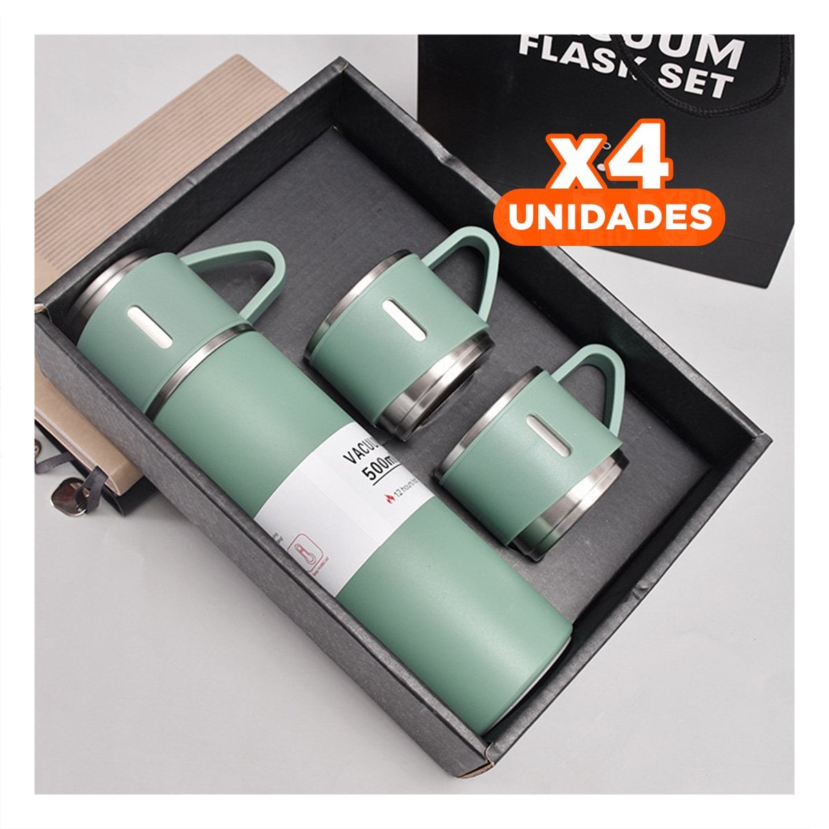 PACK4 RECIPIENTE PORTATIL CON DOS TAZAS PARA PASEOS VERDE Y+REGALO STICKER - 1