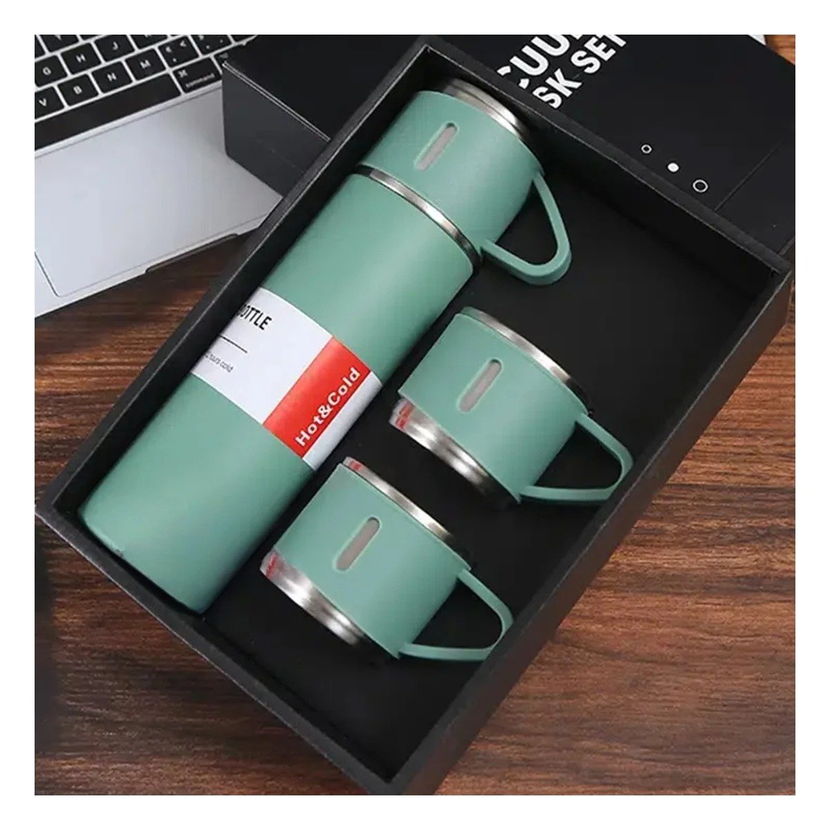 PACK4 RECIPIENTE PORTATIL CON DOS TAZAS PARA PASEOS VERDE Y+REGALO STICKER - 5