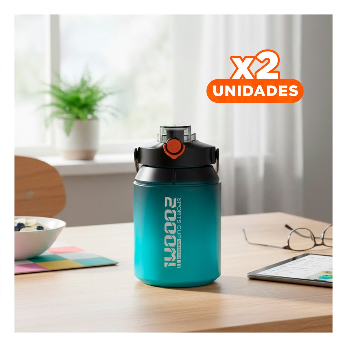 PACK2 BOTELLA DEPORTIVA GRAN FORMATO 2500ML EN NEGRO Y CELESTE - 1