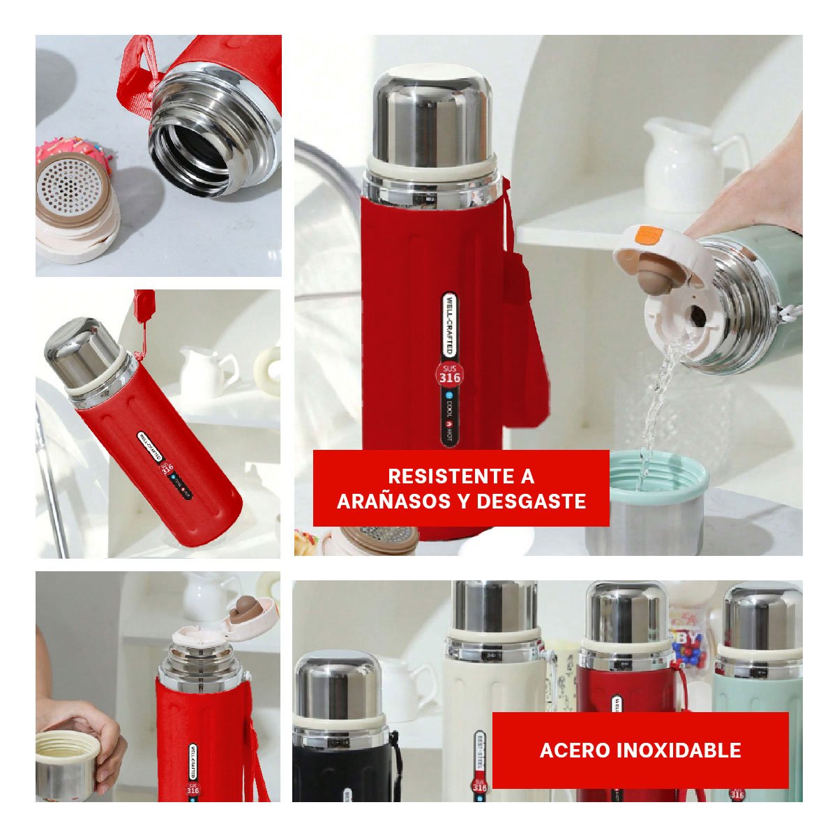 TERMO 800ML ROJO LIGERO Y COMODO PARA LLEVAR BEBIDAS CALIENTES Y FRIAS YPOST IT - 2