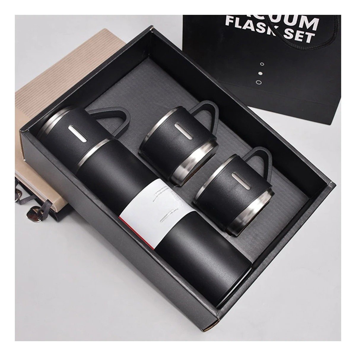 RECIPIENTE TERMICO INDIVIDUAL CON DOS TAZAS PARA USO DIARIO EN CASA NEGRO Y+POST IT - 3