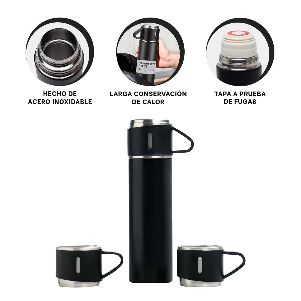 RECIPIENTE TERMICO INDIVIDUAL CON DOS TAZAS PARA USO DIARIO EN CASA NEGRO Y+POST IT - 5
