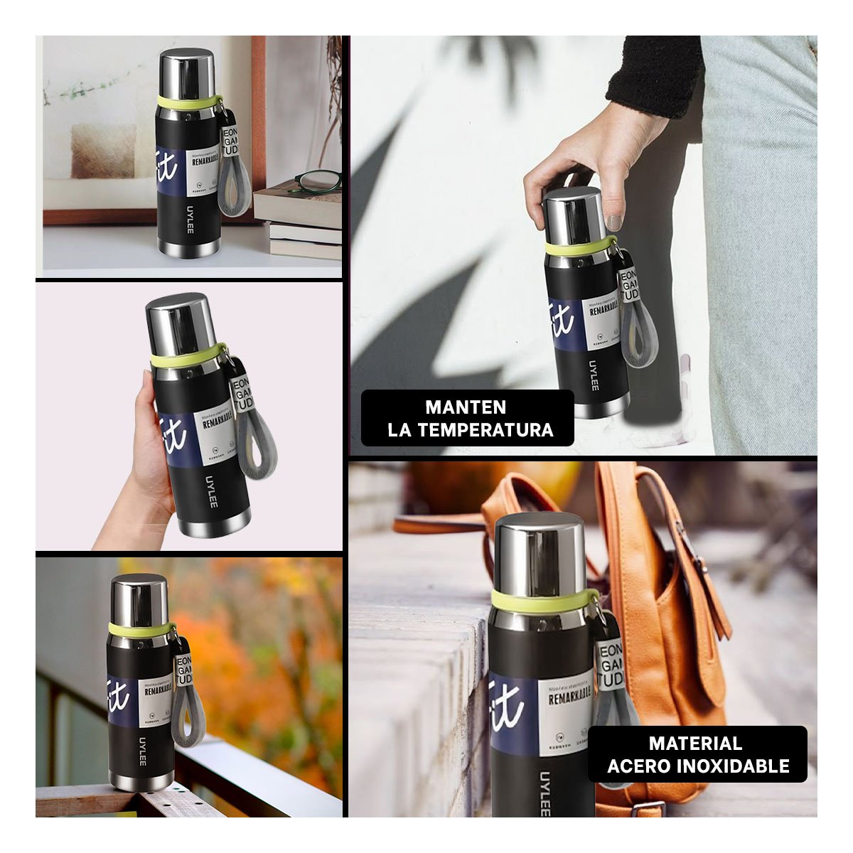 PACK4 FRASCO NEGRO 800ML PARA CAFÉ TÉ Y BEBIDAS DIARIAS EN OFICINA Y HOGAR Y+REGALO STICKER - 2