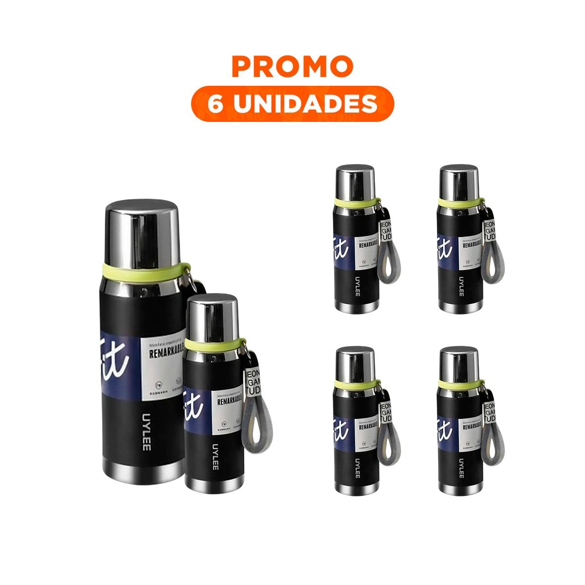 PACK6 FRASCO NEGRO 800ML CON TAPA SEGURA PARA CAFÉ TÉ Y BEBIDAS CALIENTES Y+REGALO STICKER - 1
