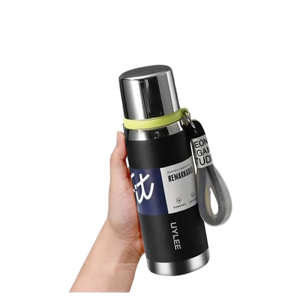 TERMO NEGRO 800ML PARA USO DIARIO EN OFICINA HOGAR Y PICNIC Y+REGALO STICKER - 1
