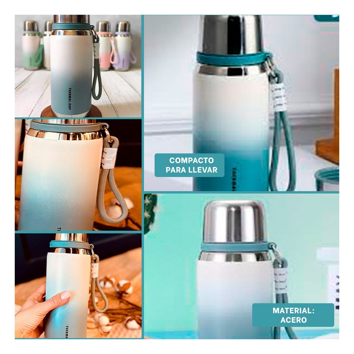 TERMO 800ML AZUL CON TAPA HERMETICA Y DISEÑO MODERNO PARA OFICINA Y HOGAR Y+PAPEL REGALO - 3