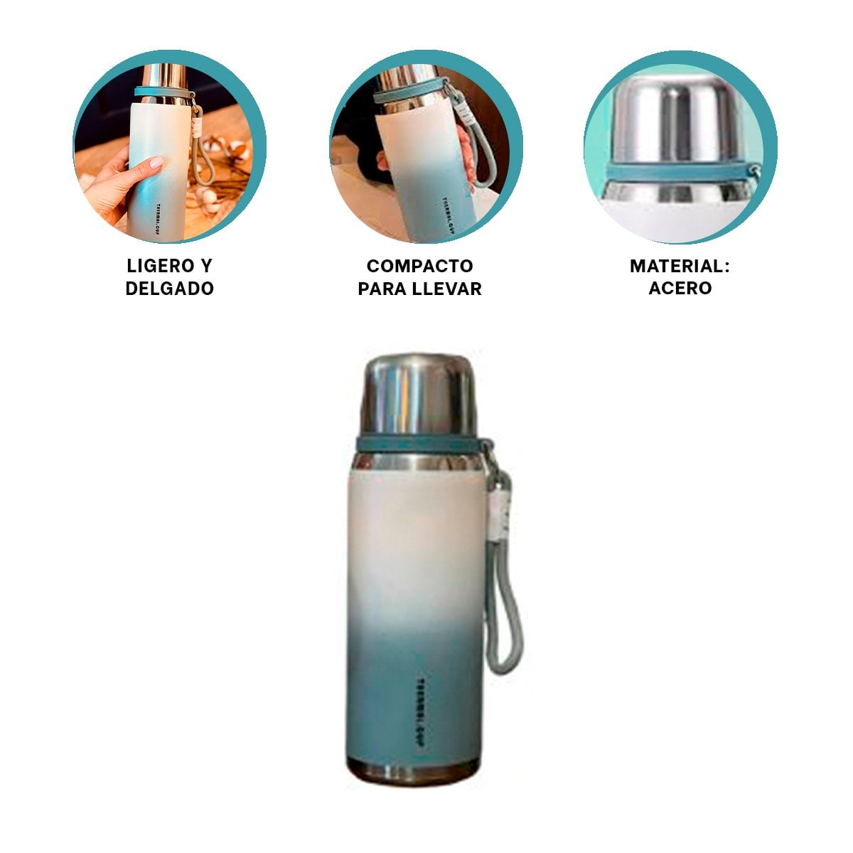 TERMO 800ML AZUL CON TAPA HERMETICA Y DISEÑO MODERNO PARA OFICINA Y HOGAR Y+PAPEL REGALO - 5