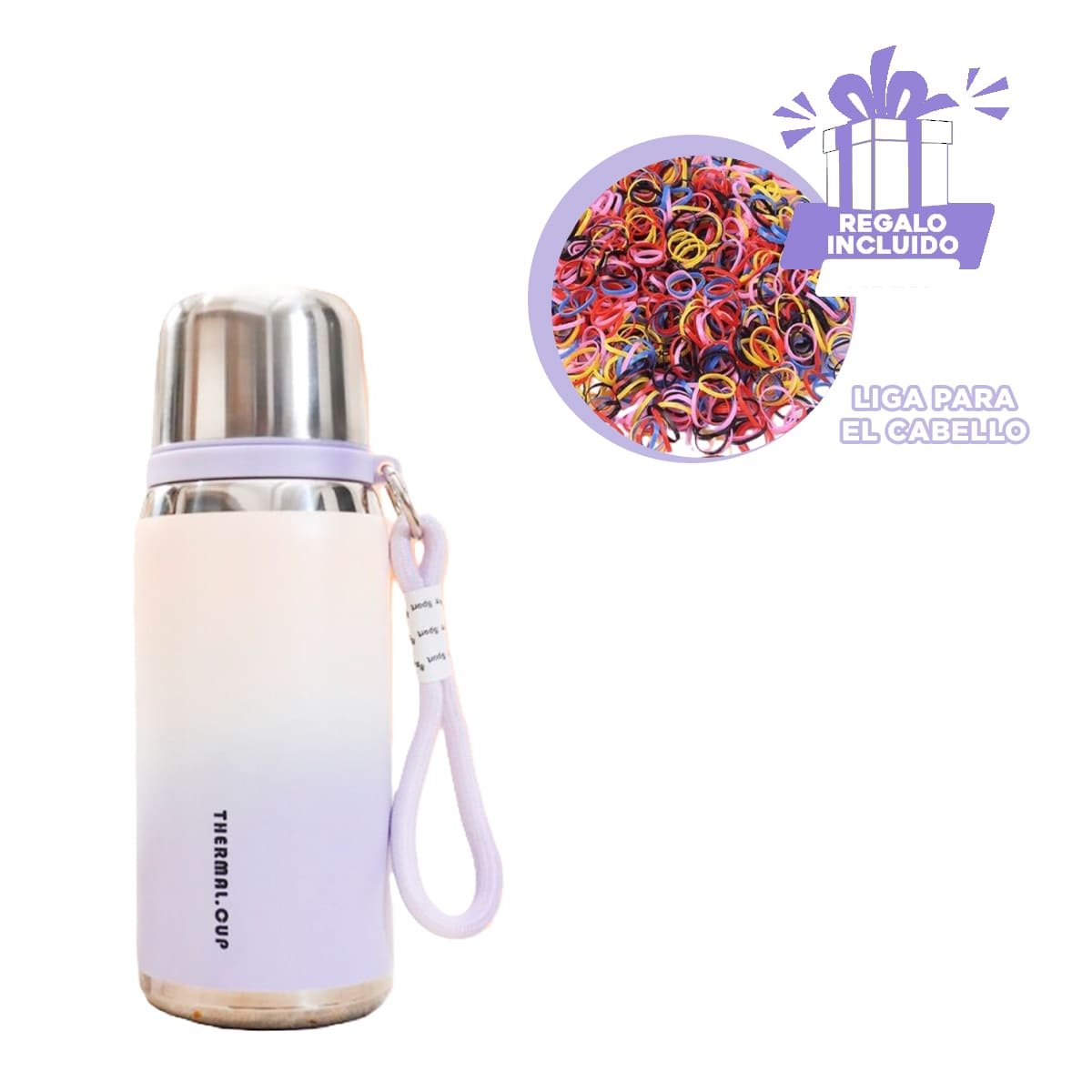 TERMO 800ML LILA DOBLE CAPA QUE MANTIENE TEMPERATURA POR HORAS Y+LIGAS REGALO - 2
