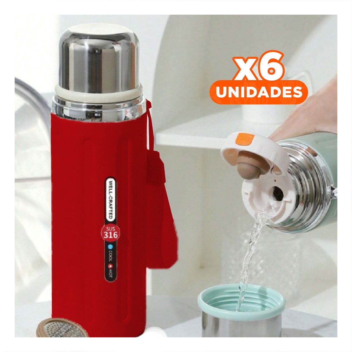 PACK6 CONTENEDOR 800ML ROJO CON TAPA HERMETICA Y DISEÑO MODERNO PARA OFICINA - 1