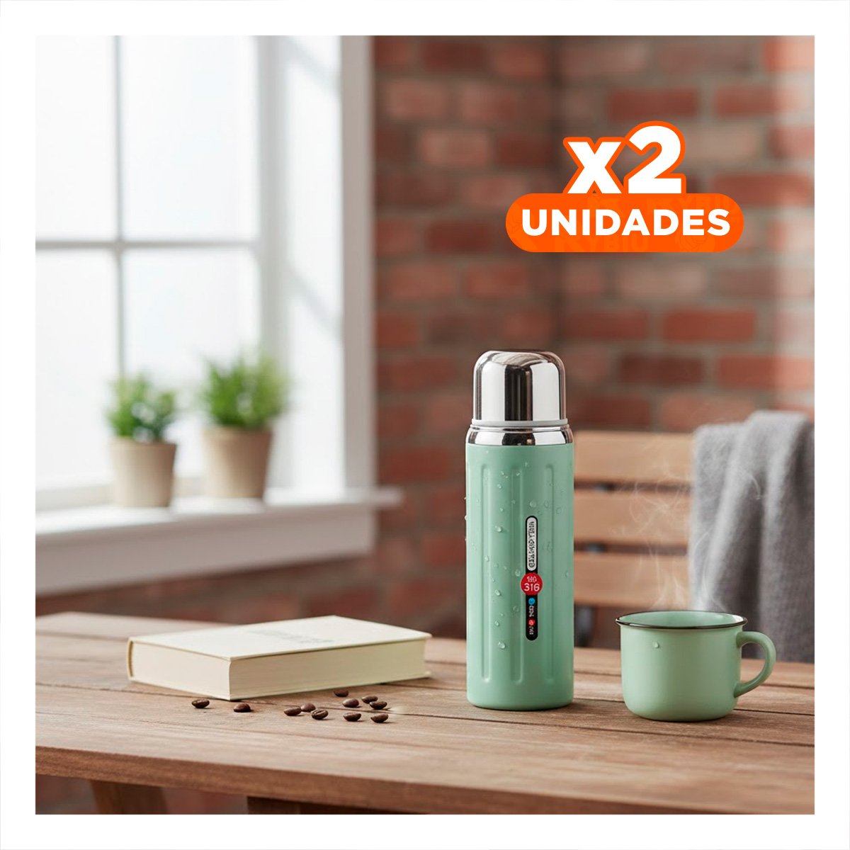 PACK2 ENVASE 800ML VERDE AGUA DEGRADADO PARA MANTENER BEBIDAS CALIENTES O FRIAS - 1
