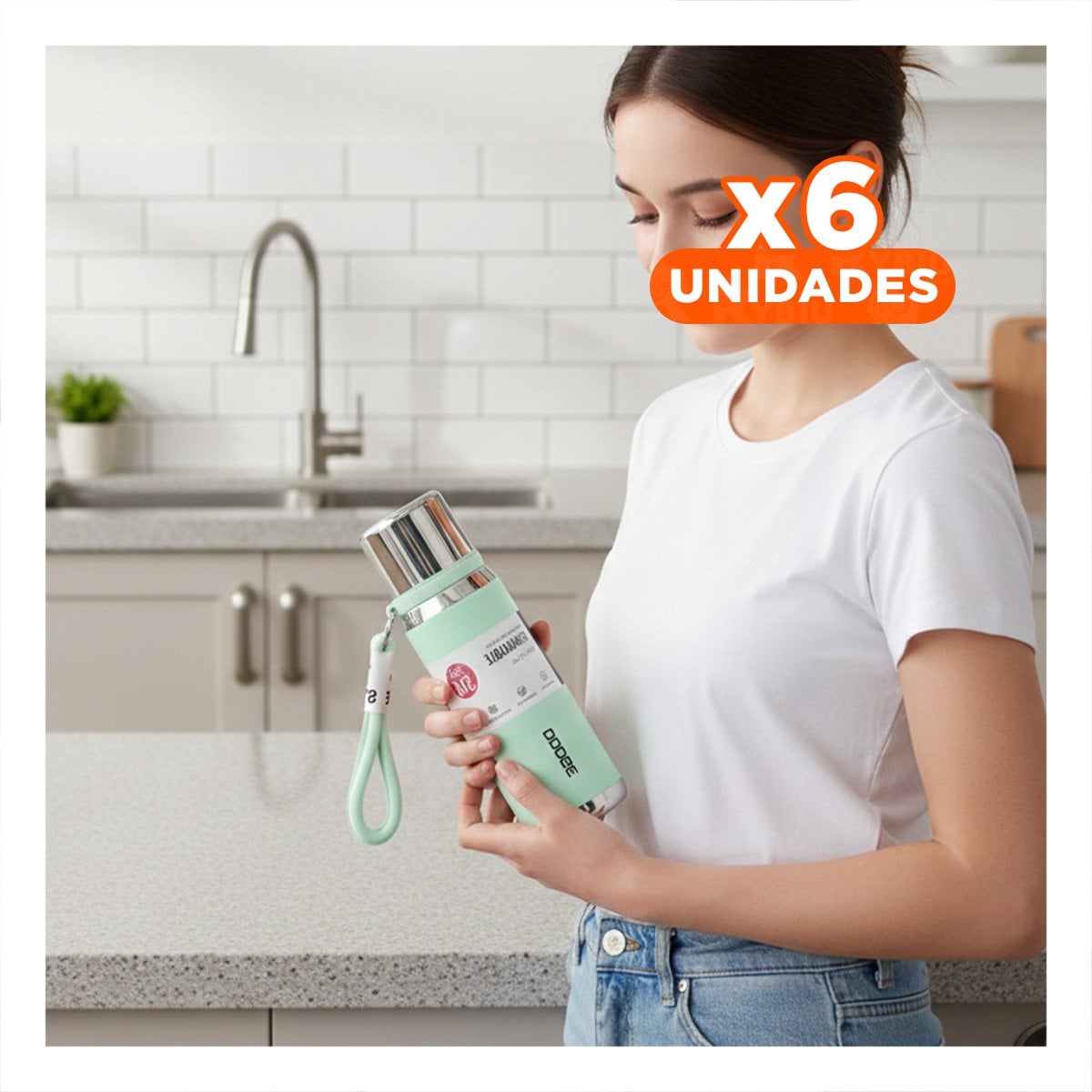 PACK6 FRASCO VERDE AGUA 500ML PARA USO DIARIO EN OFICINA HOGAR Y PICNIC Y+PAPEL REGALO - 1
