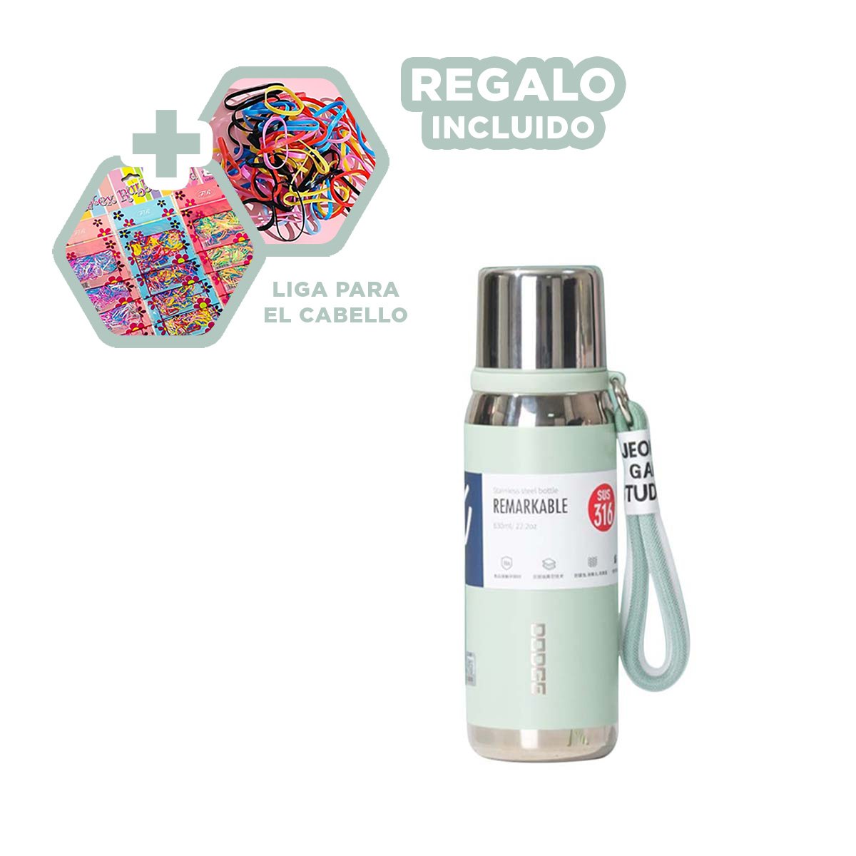 TERMO VERDE AGUA 800ML CON TAPA SEGURA PARA CAFÉ TÉ Y BEBIDAS FRÍAS Y+LIGAS REGALO - 2