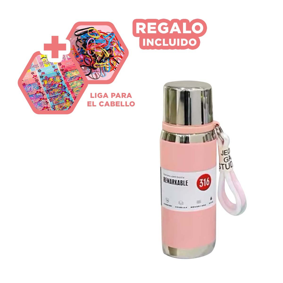 TERMO ROSADO 800ML CON TAPA SEGURA PARA CAFÉ TÉ Y BEBIDAS CALIENTES Y+LIGAS REGALO - 2