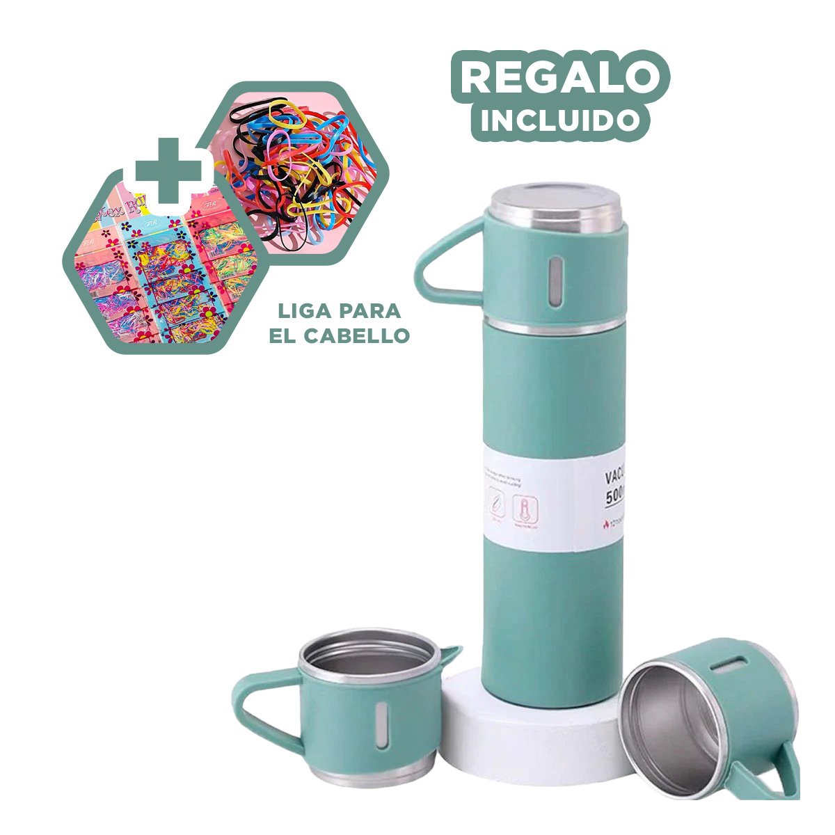 VASO TERMICO INDIVIDUAL CON DOS TAZAS PARA OFICINA VERDE Y+LIGAS REGALO - 2