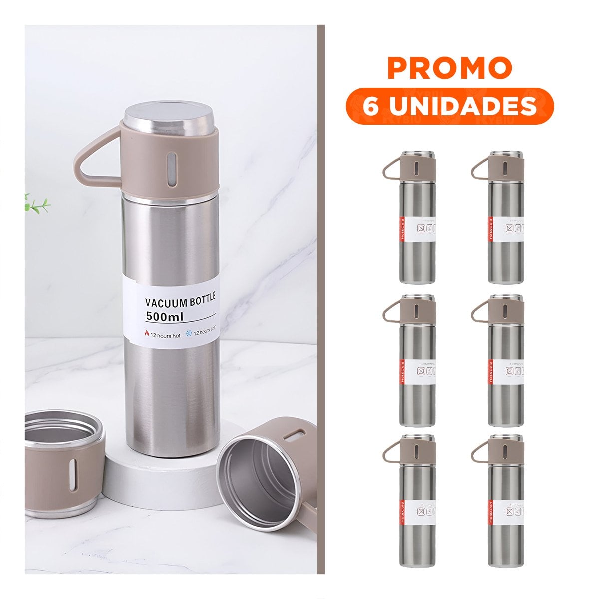 PACK6 RECIPIENTE TERMICO MODERNO CON DOS TAZAS PARA CAFE AZUL Y+REGALO STICKER - 1