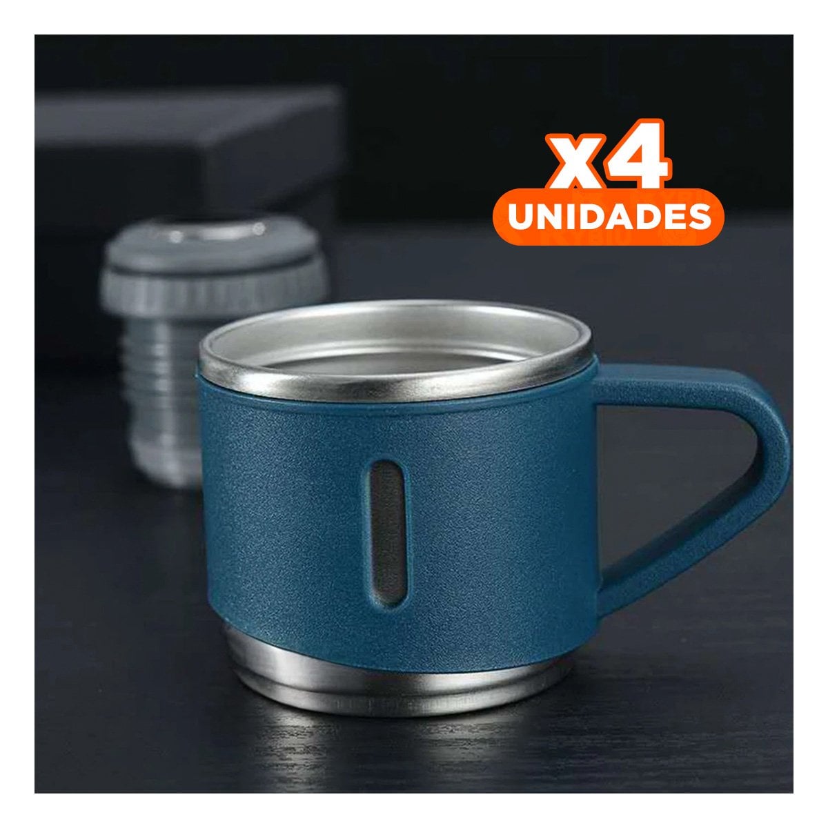 PACK4 ENVASE TERMICO MODERNO CON DOS TAZAS PARA BEBIDAS AZUL Y+REGALO STICKER - 1