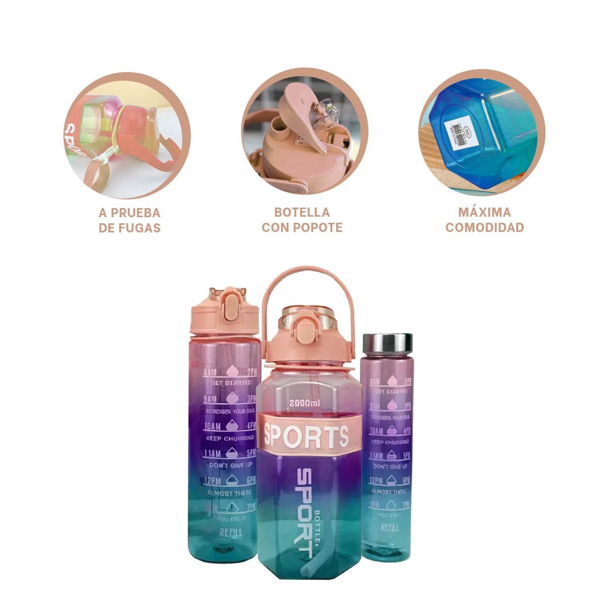 TOMATODO TRIO TRANSPARENTE ROSADO CLARO MORADO Y VERDE DOBLE PARED CONSERVA YPOST IT - 5