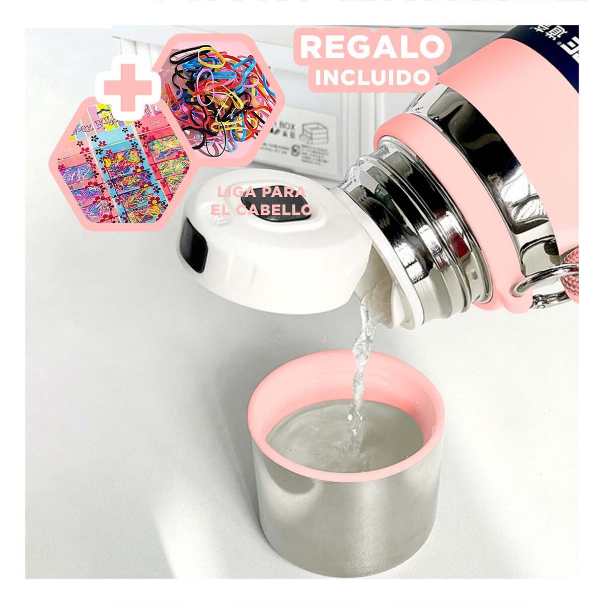 TERMO ROSADO 500ML CON TAPA SEGURA PARA CAFÉ TÉ Y BEBIDAS FRÍAS Y+LIGAS REGALO - 2