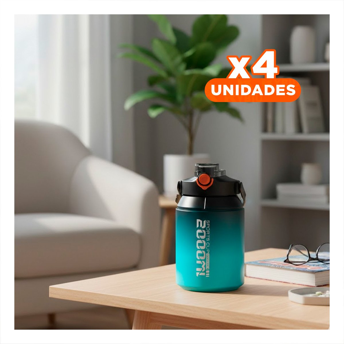 PACK4 CONTENEDOR DEPORTIVO DE AGUA 2500ML EN NEGRO Y CELESTE YREGALO STICKER - 1