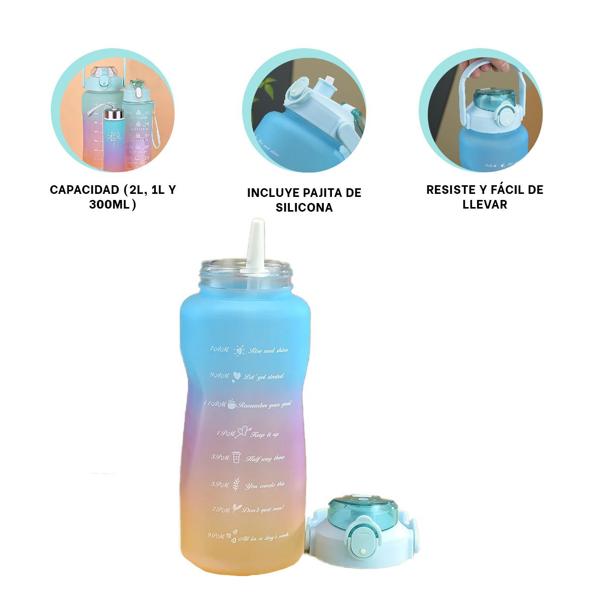TOMATODOS EN VERDE CON TAPA DE PLASTICO EN CONJUNTO DE 3 PIEZAS 2 L 1 L Y 300ML Y+PAPEL REGALO - 5