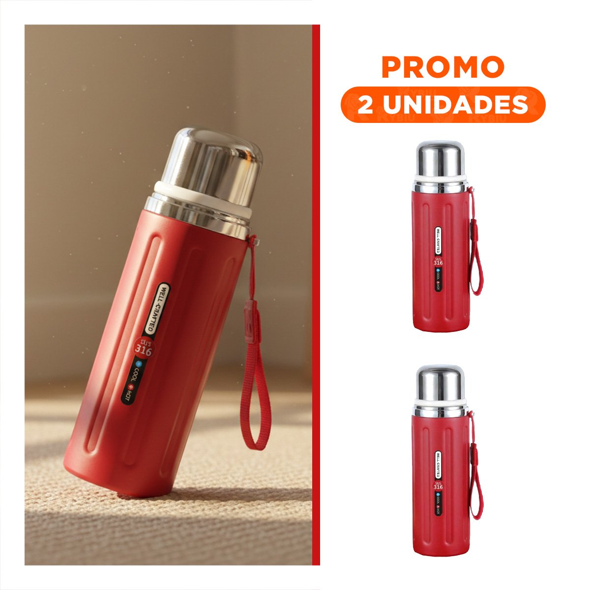 PACK2 ENVASE 800ML ROJO RESISTENTE Y DURADERO PARA LLEVAR BEBIDAS YREGALO STICKER - 1