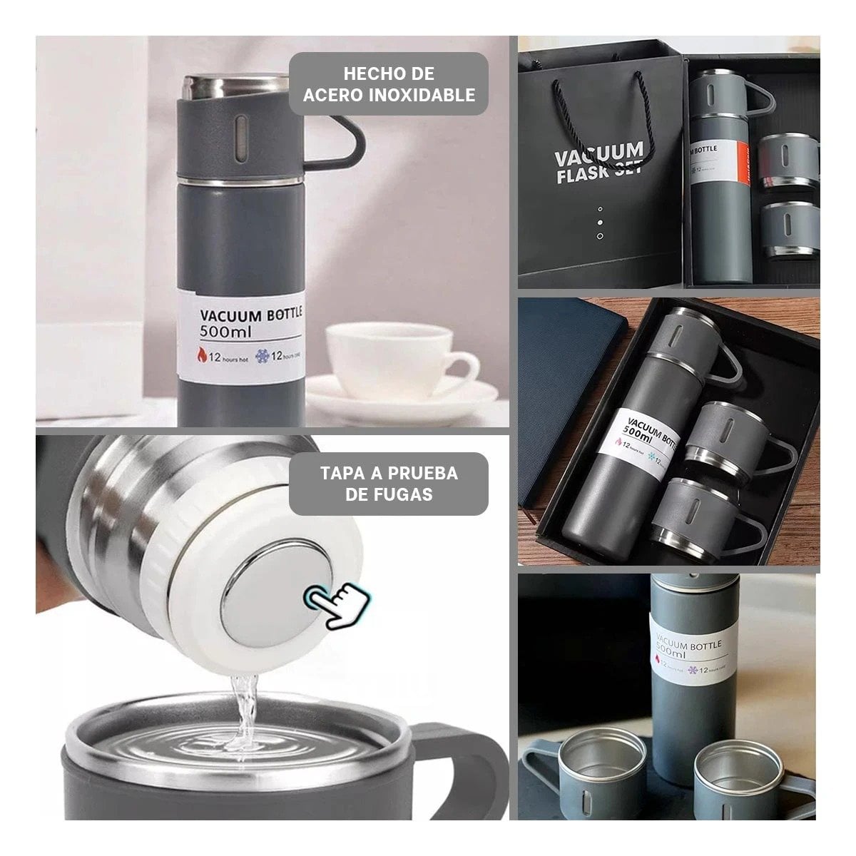 PACK4 RECIPIENTE PORTATIL CON DOS TAZAS PARA PASEOS PLOMO Y+REGALO STICKER - 2