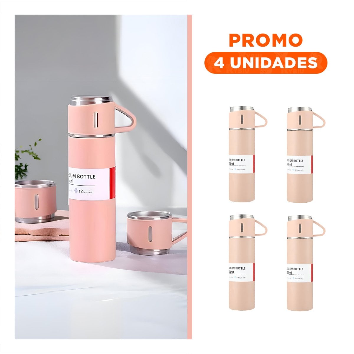 PACK4 CONTENEDOR PORTATIL CON DOS TAZAS PARA CAFE DIARIO ROSADO - 1