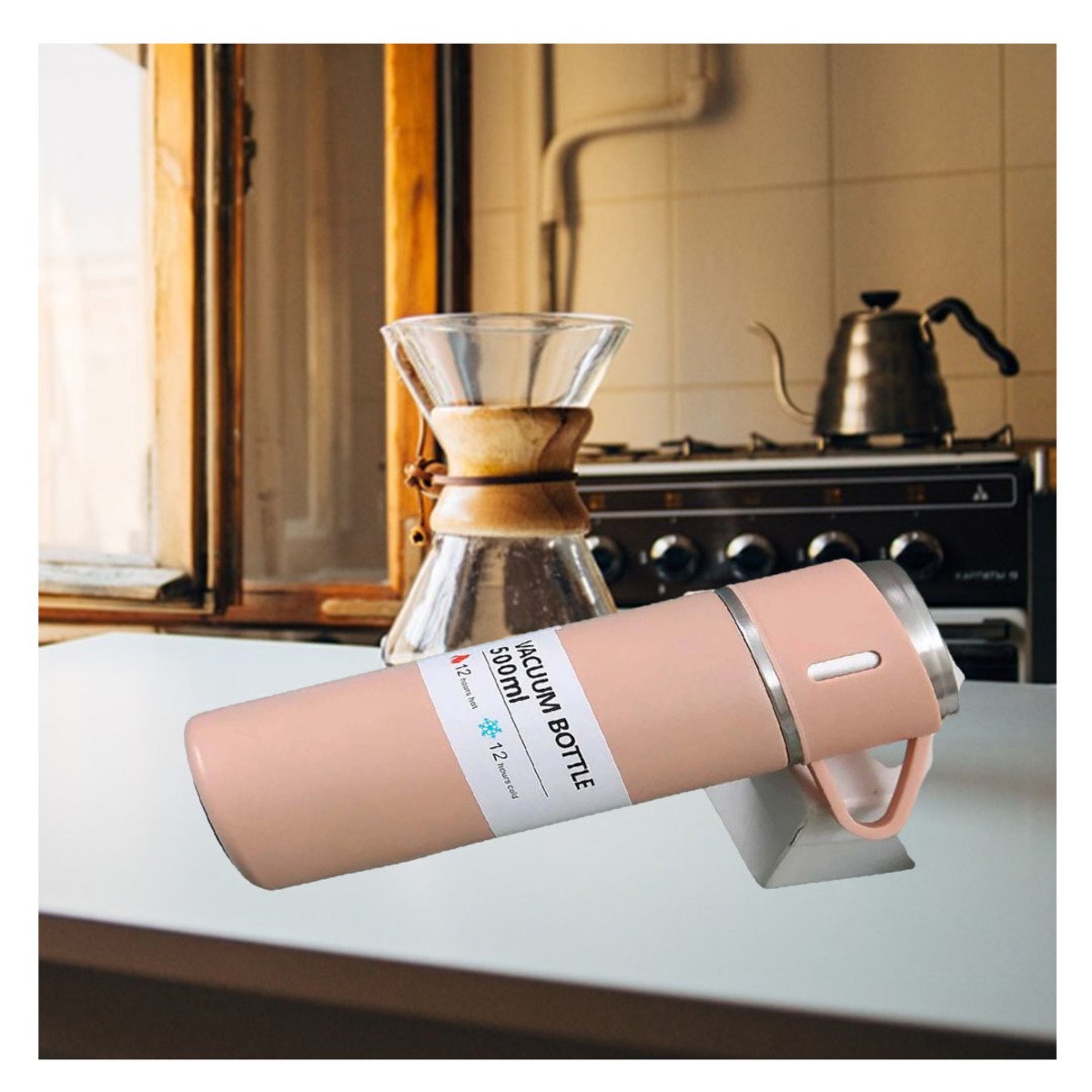 PACK4 CONTENEDOR PORTATIL CON DOS TAZAS PARA CAFE DIARIO ROSADO - 5