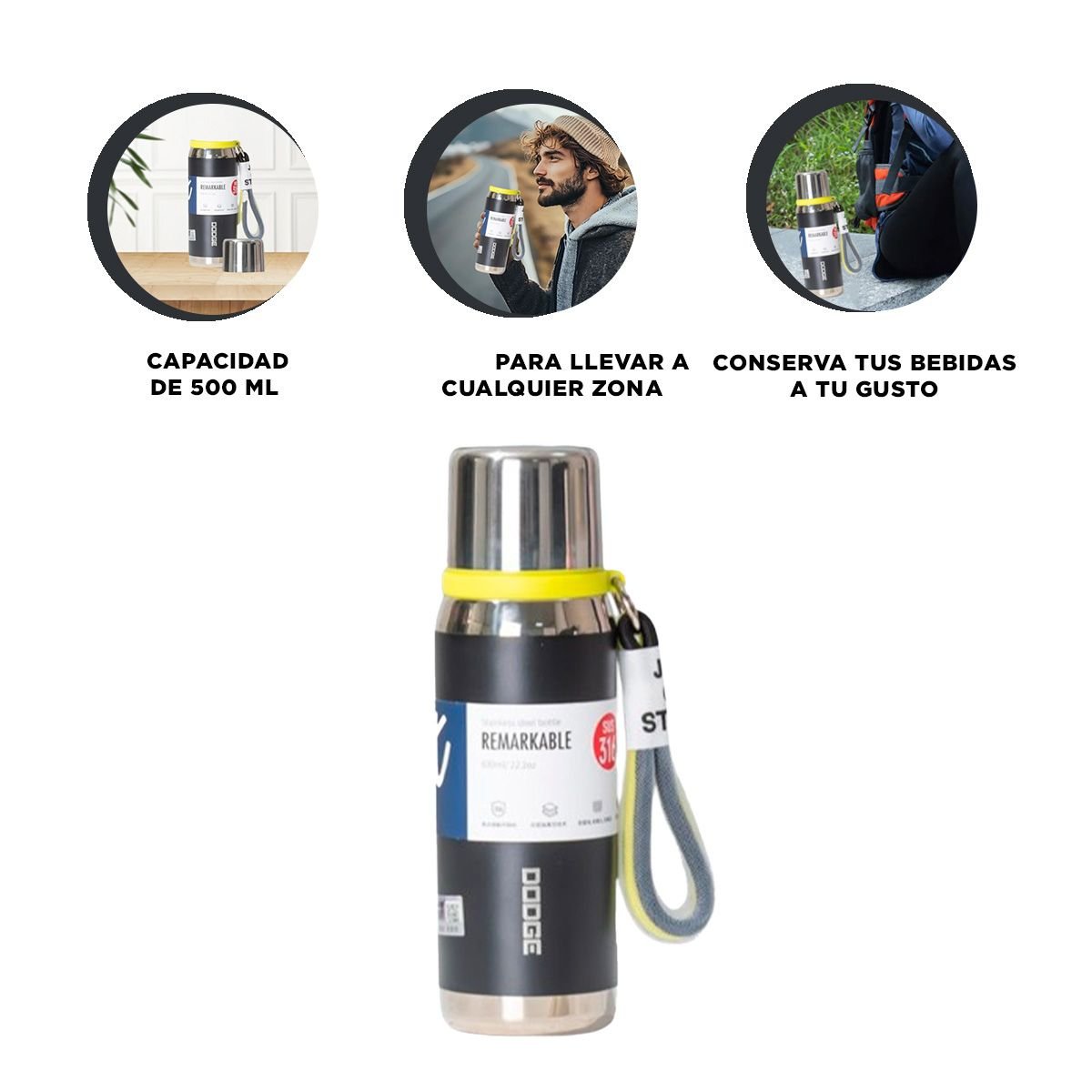 TERMO NEGRO 500ML PARA BEBIDAS CALIENTES Y FRÍAS EN OFICINA HOGAR Y+POST IT - 5