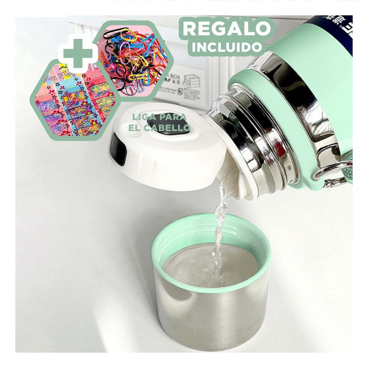 TERMO VERDE AGUA 500ML CON TAPA SEGURA PARA CAFÉ TÉ Y BEBIDAS FRÍAS Y+LIGAS REGALO - 2