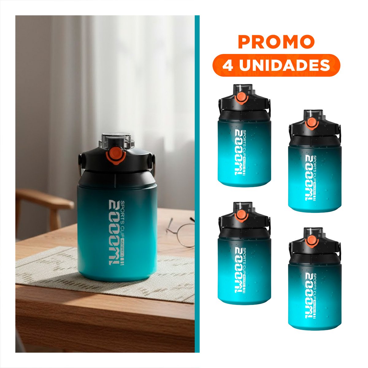 PACK4 BOTELLA PRACTICA PARA LLEVAR A TODAS PARTES 2500ML EN NEGRO Y CELESTE - 1
