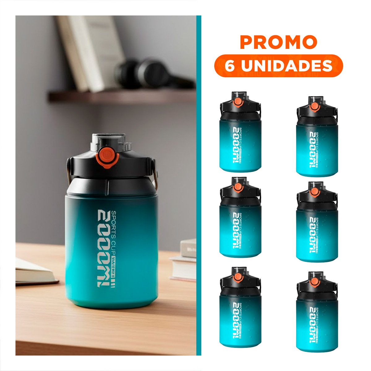 PACK6 CONTENEDOR PORTATIL USO DIARIO 2500ML EN NEGRO Y CELESTE YREGALO STICKER - 1