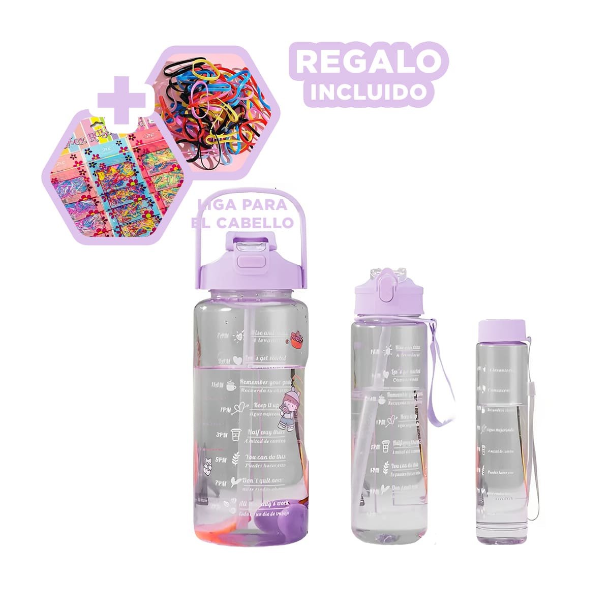 TOMATODO TRIO TRANSPARENTE LILA LIGERO Y COMODO PARA TRANSPORTAR BEBIDAS YLIGAS REGALO - 2