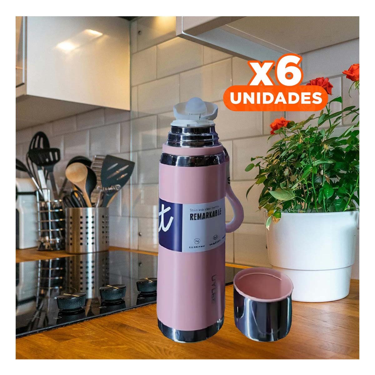 PACK6 FRASCO ROSADO 800ML PARA USO DIARIO EN OFICINA HOGAR Y PICNIC Y+PAPEL REGALO - 1