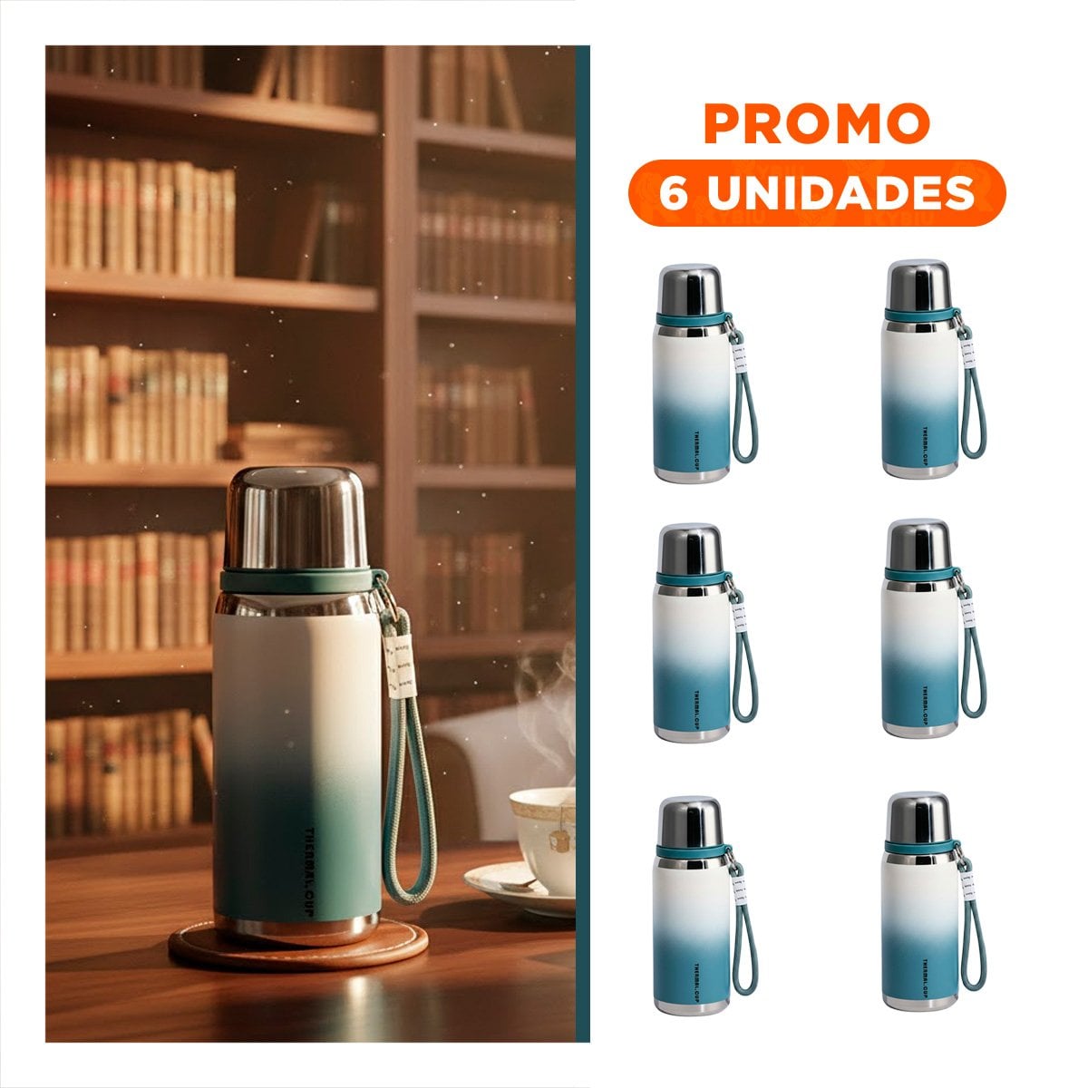 PACK6 CONTENEDOR 800ML AZUL DOBLE PARED QUE CONSERVA TEMPERATURA POR HORAS Y+REGALO STICKER - 1