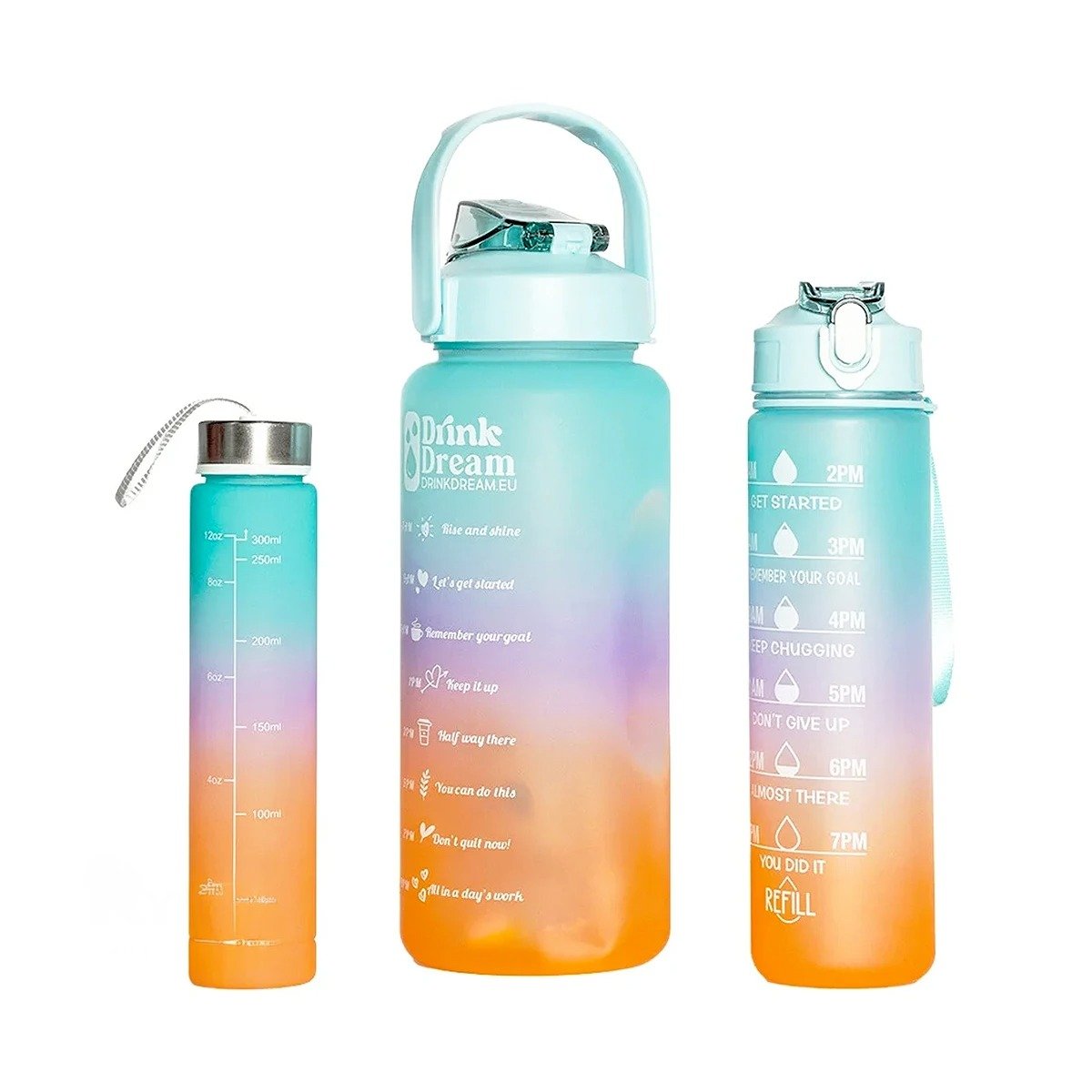 PACK12 BOTELLAS DE HIDRATACION EN CELESTE CON 3 UNIDADES 2L 1L Y 300 ML Y+REGALO STICKER - 2